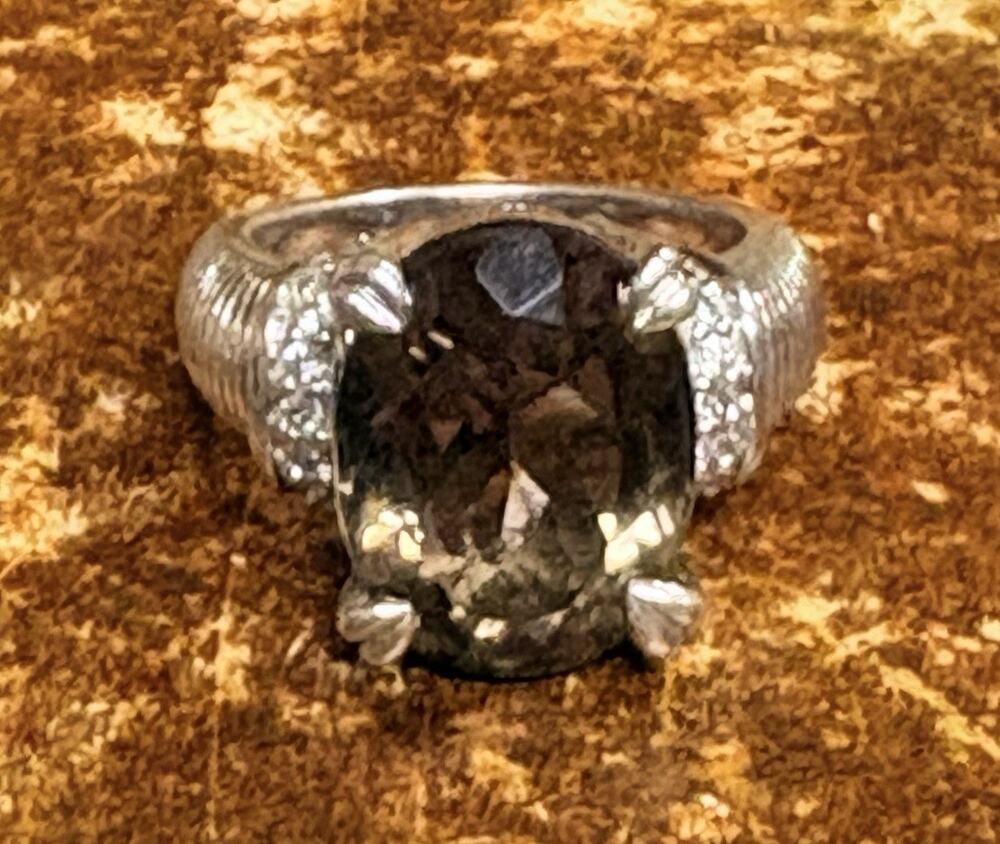 Judith Ripka Ring Size 8 Sterling Silver, Smoky Topaz and CZ's Stunning